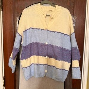 Stylish Colorblock Cardigan in Cream, Blue, and Purple